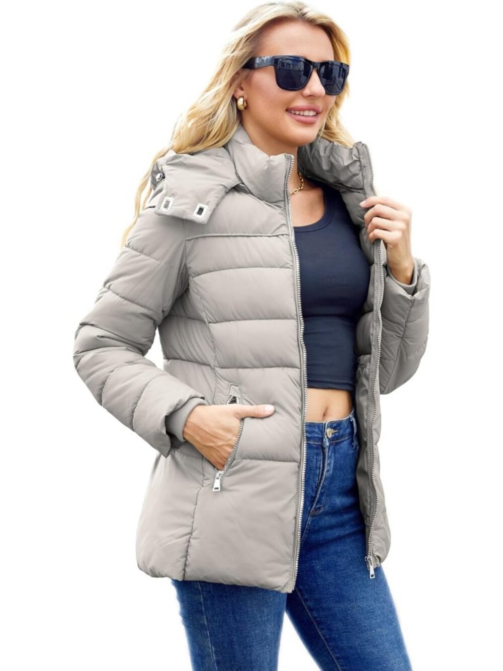Warm Lightweight Packable Puffer Jacket with Hood - Thickened Winter Coat for